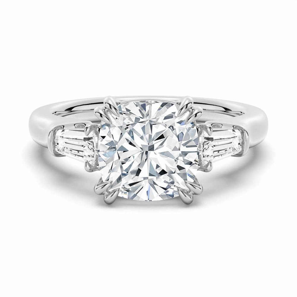 Youth Set Cushion Cut Moissanite Engagement Ring with Tapered Baguette Side Stones