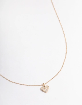 Gold Plated Sterling Silver Pave Cubic Zirconia Heart Necklace Statement Glow Timeless Shine Pieces