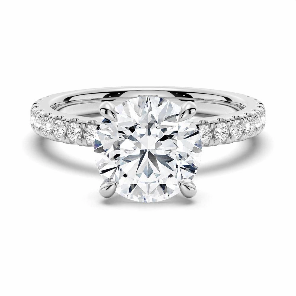 Pav?? Band Round Moissanite Engagement Ring With Hidden Halo Modern Line