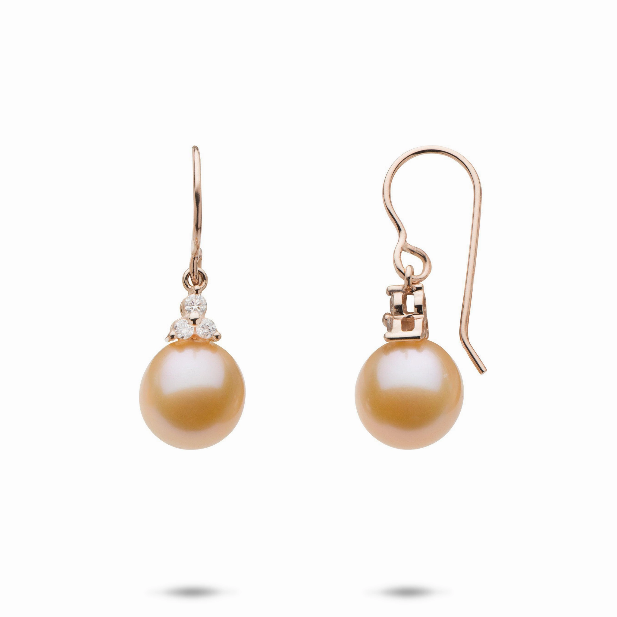 Peach Freshwater Pearl Earrings in Rose Gold with Diamonds - 9-10mm Fashion pieces