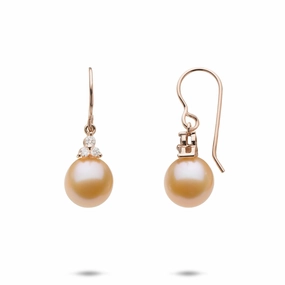 Peach Freshwater Pearl Earrings in Rose Gold with Diamonds - 9-10mm Fashion pieces