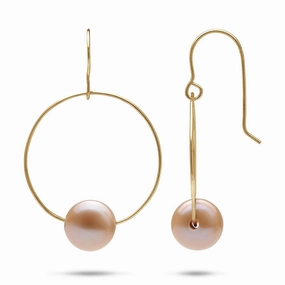 Sophisticated piece Evening Ensemble Peach Freshwater Pearl Hoop Earrings in Gold - 9-10mm