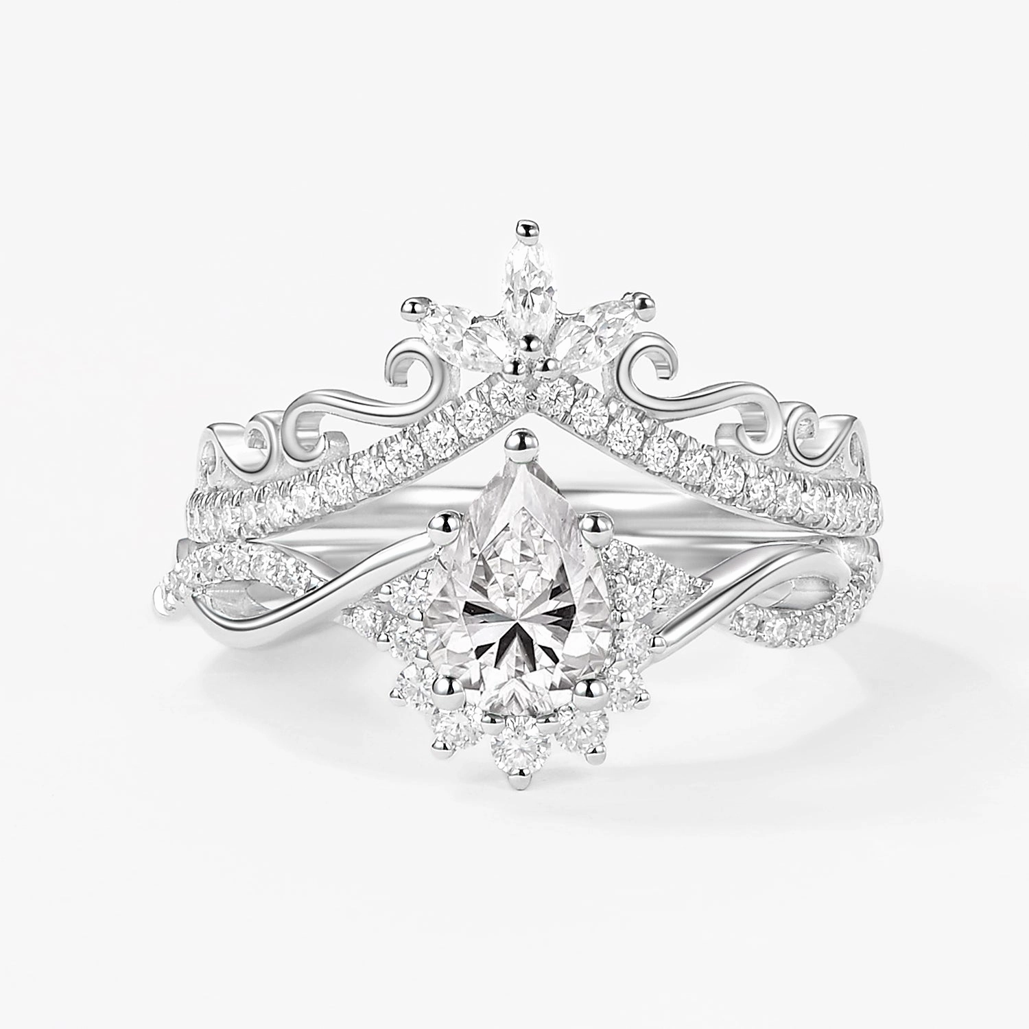 Pear Aquamarine Infinity Luxury Ring Set 2pcs - Aria Artistic Craft