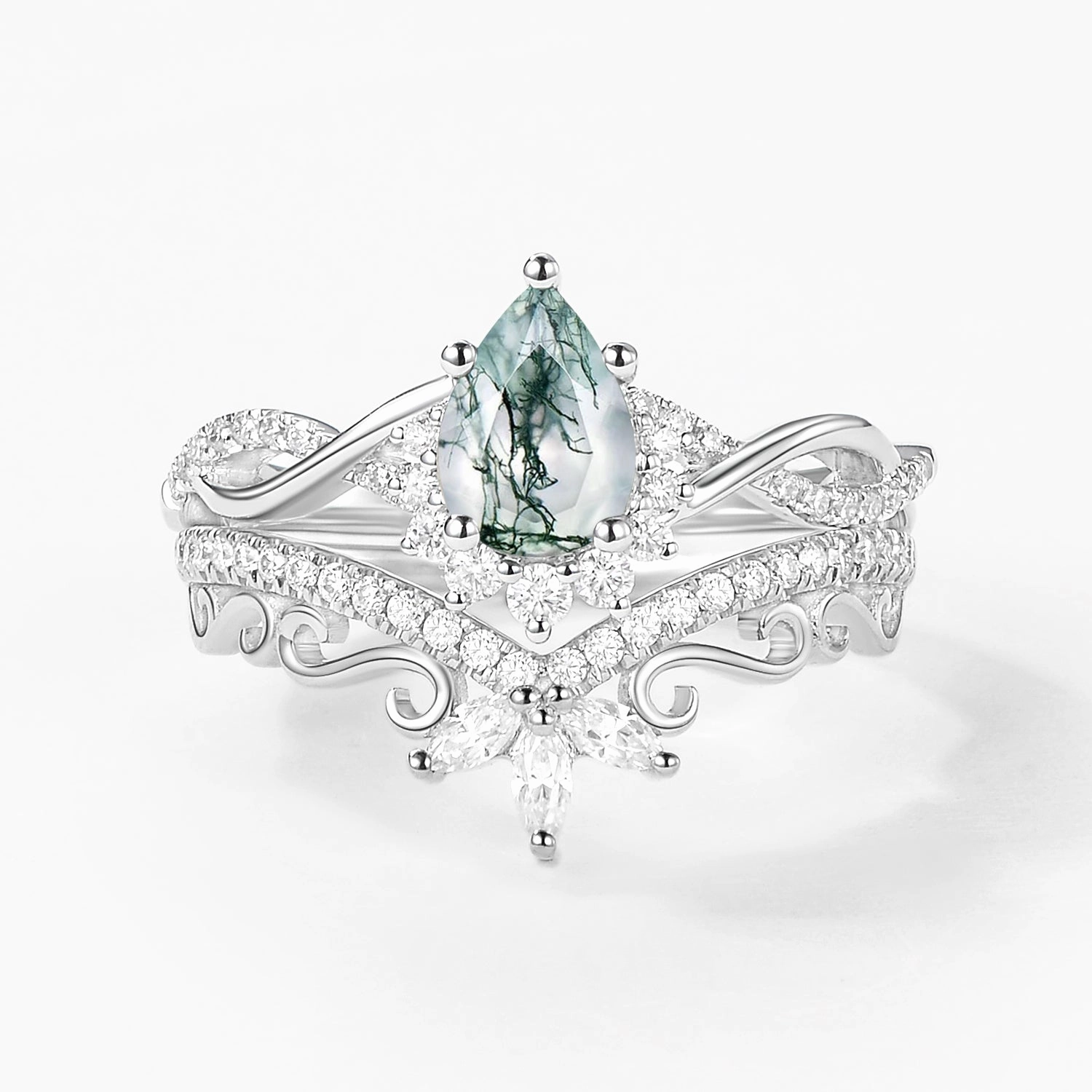 Pear Aquamarine Infinity Luxury Ring Set 2pcs - Aria Radiant Statement