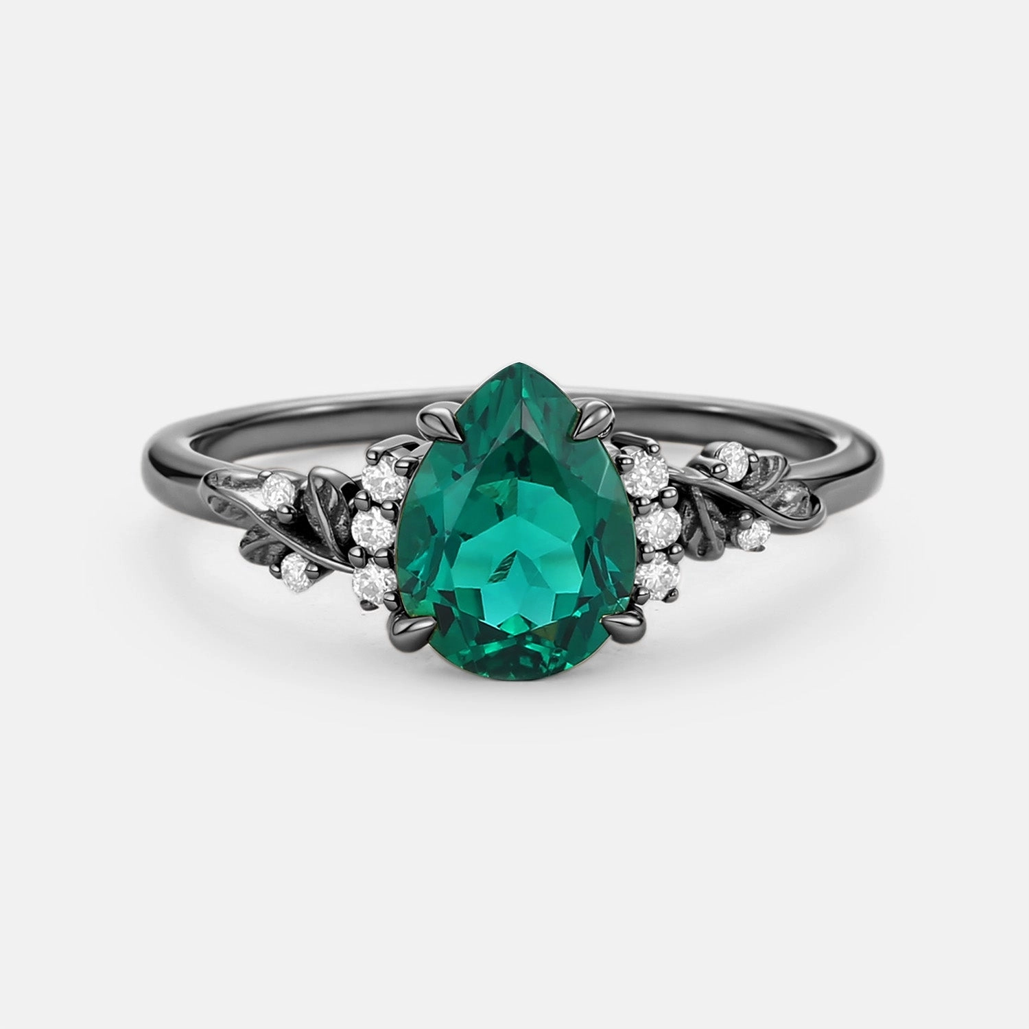 Pear Cut Lab Emerald Leaf Engagement Ring - Verdant Next generation
