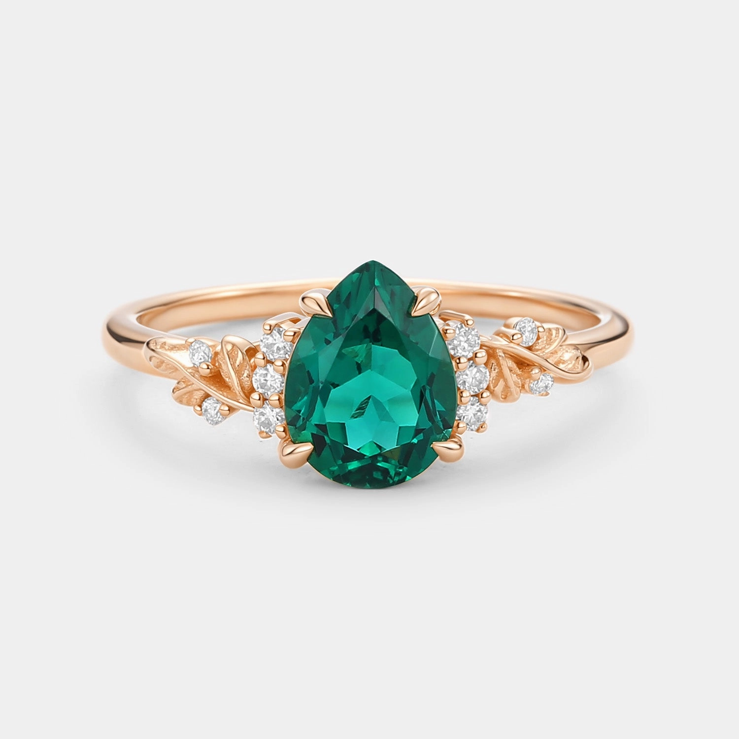 Pear Cut Lab Emerald Leaf Engagement Ring - Verdant Weatherproof Layer