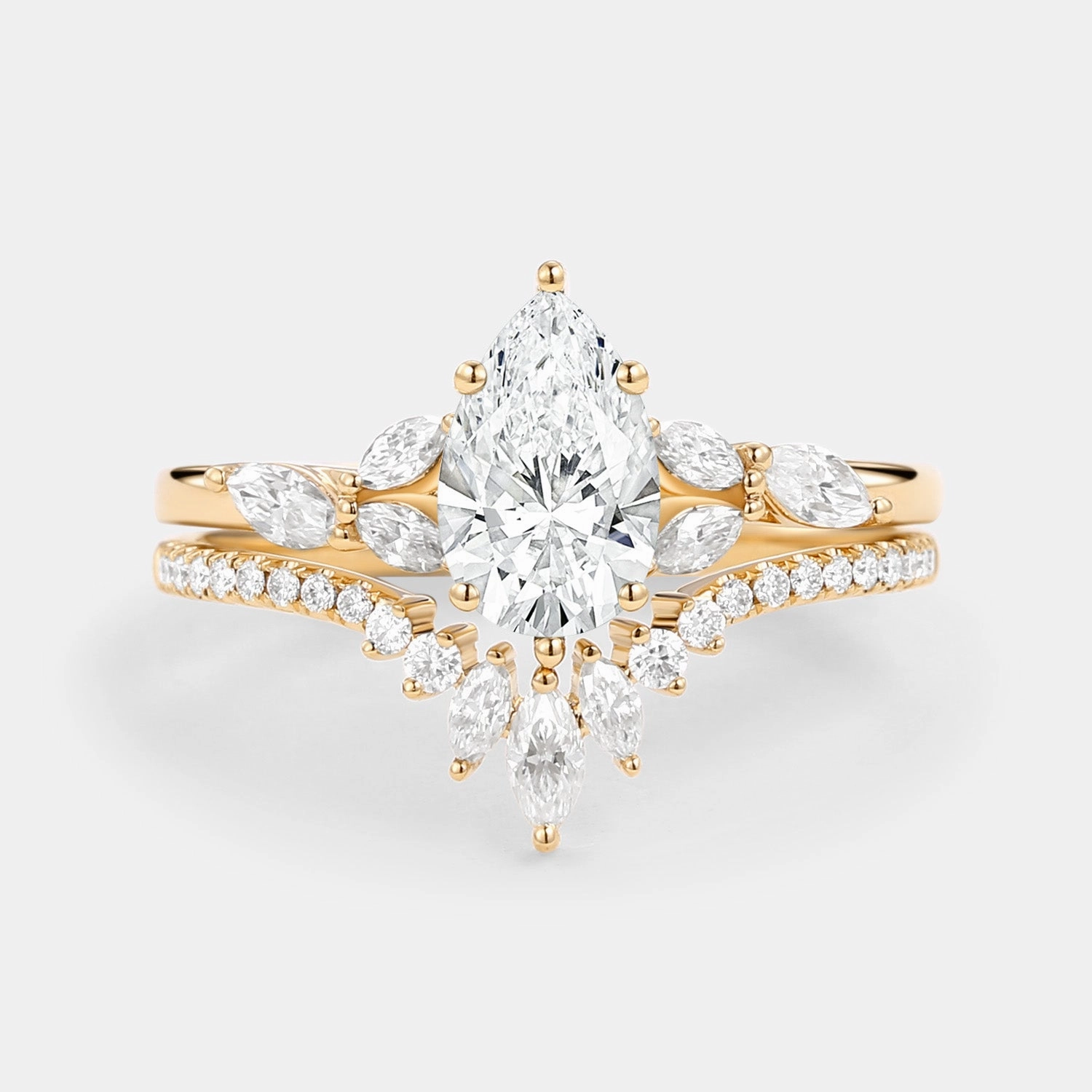 Pear Cut Lab Grown Diamond Classic Ring Set 2pcs - July Custom Ornament