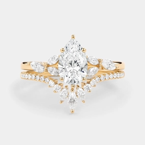 Pear Cut Lab Grown Diamond Classic Ring Set 2pcs - July Custom Ornament