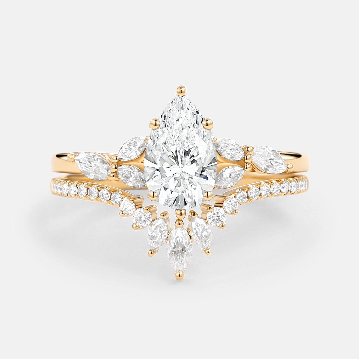 Pear Cut Lab Grown Diamond Classic Ring Set 2pcs - July Trendy Vibe