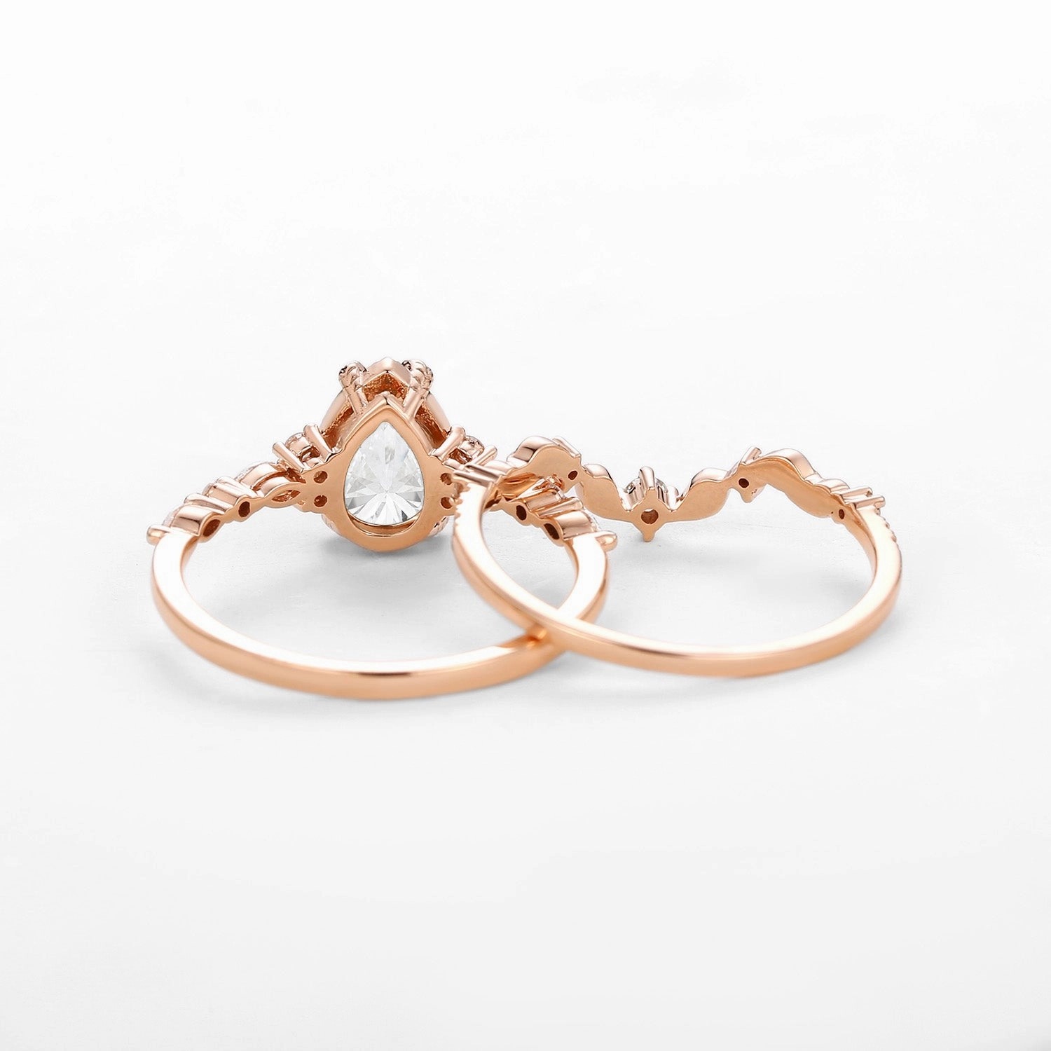 Artistic Sign Pear Cut Lab Grown Diamond Leafy Ring Set 2pcs - Bryony