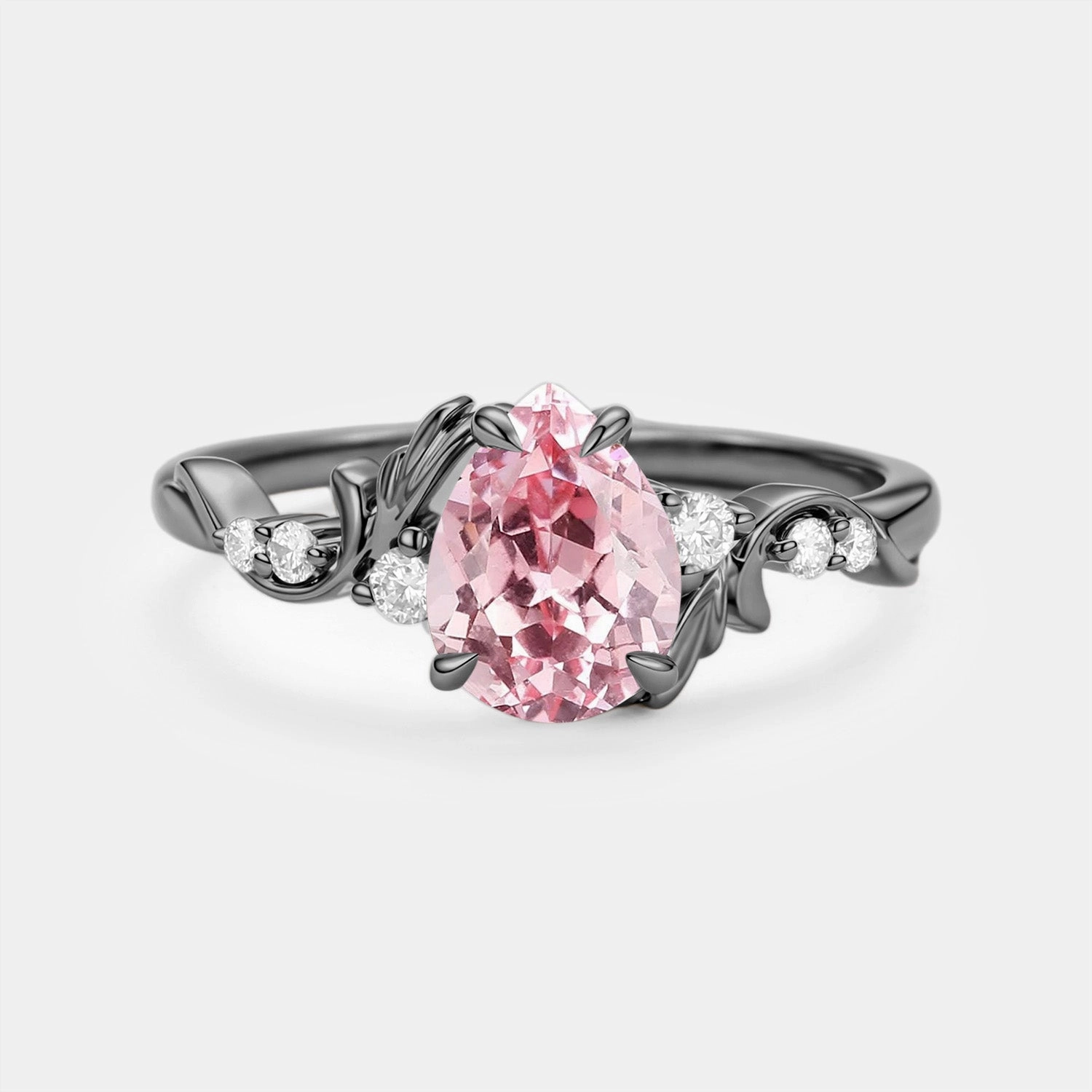 Eternal Expression Trendy Piece Pear Cut Lab Pink Sapphire Leafy Engagement Ring - Briar