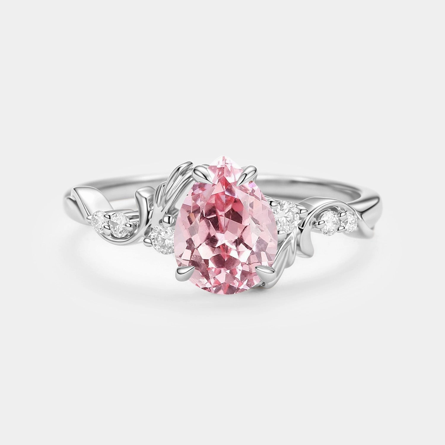 Pear Cut Lab Pink Sapphire Leafy Engagement Ring - Briar Daytime Look