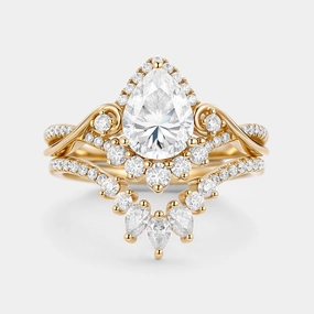 Pear Cut Moissanite Cluster Engagement Ring Set 2pcs Stylish Outfit Weekend Glow