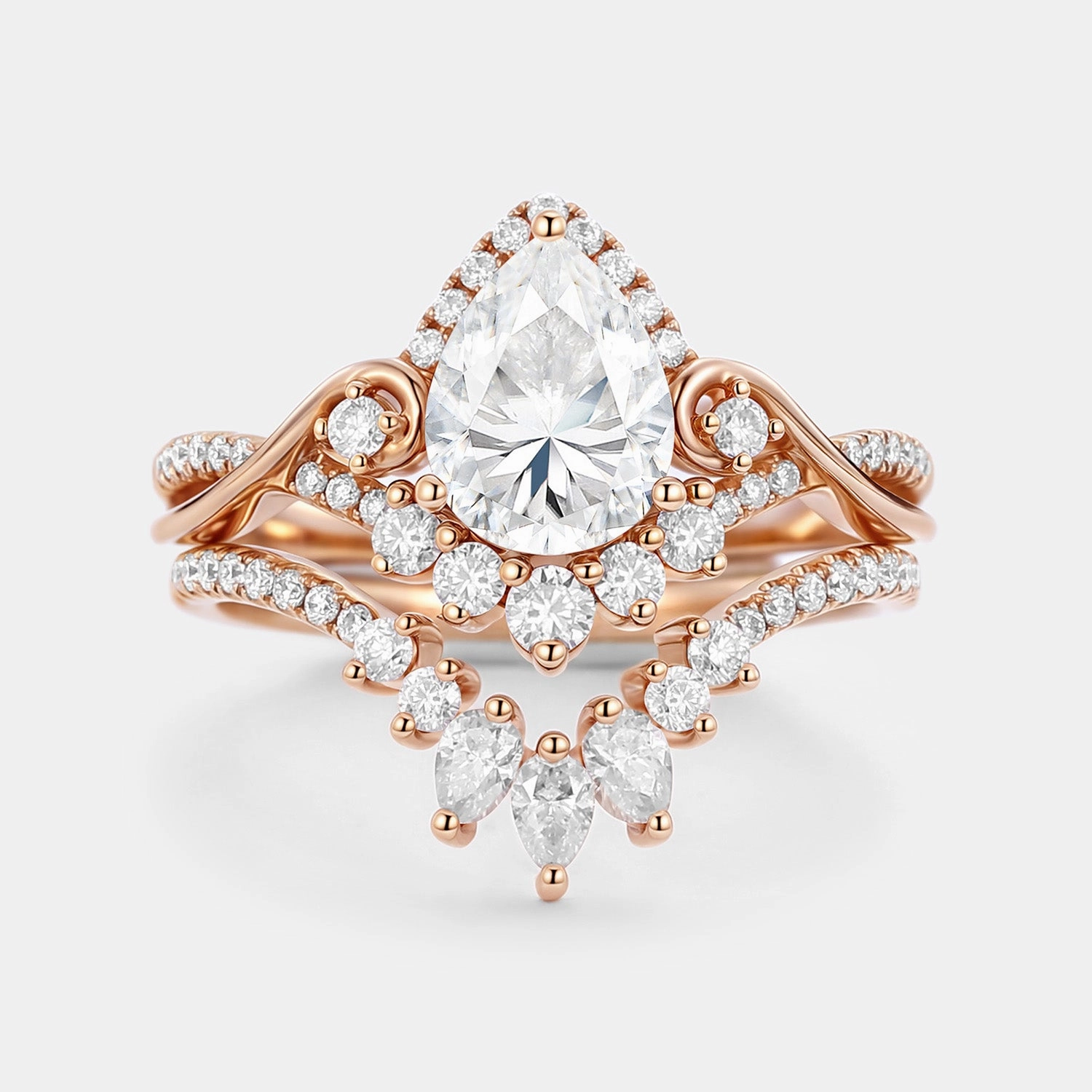 Pear Cut Moissanite Cluster Engagement Ring Set 2pcs Vintage Insignia Evening Glamour