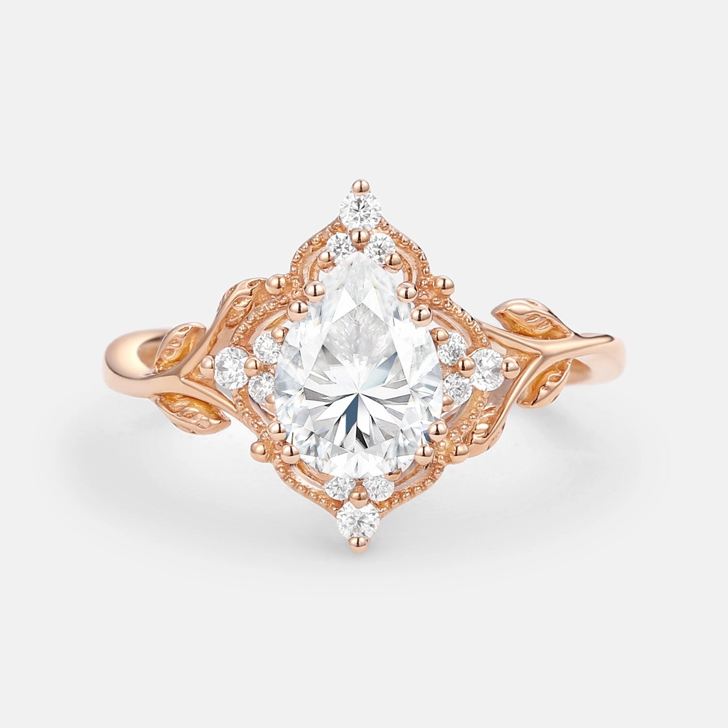 Pear Cut Moissanite Leafy Vintage Engagement Ring Graceful Flow Practical Look