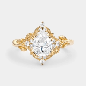 Impeccable Accent Dazzling Craft Pear Cut Moissanite Leafy Vintage Engagement Ring