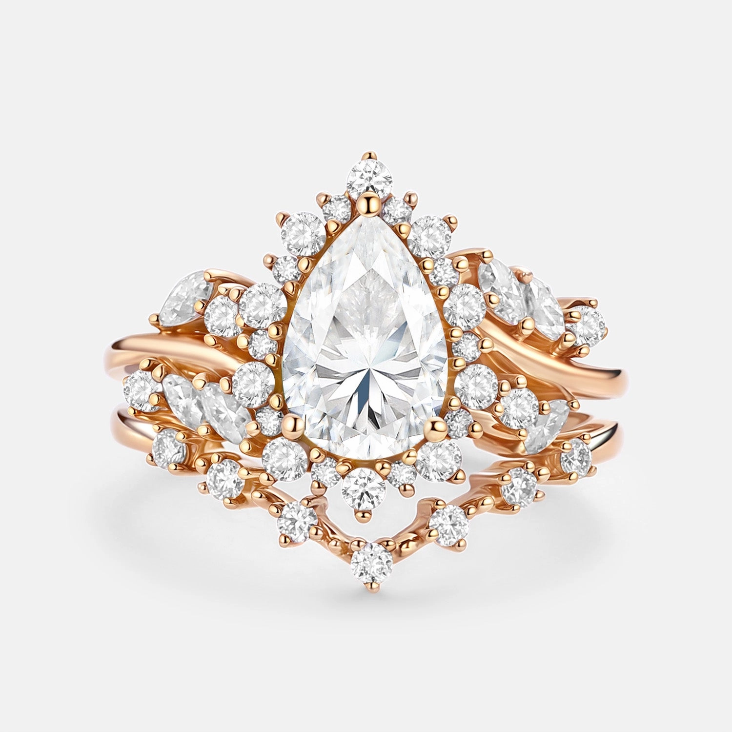 Fantastic Symbol High-End Accessory Pear Cut Moss Agate Cluster Engagement Ring Set 2pcs - Kaelin