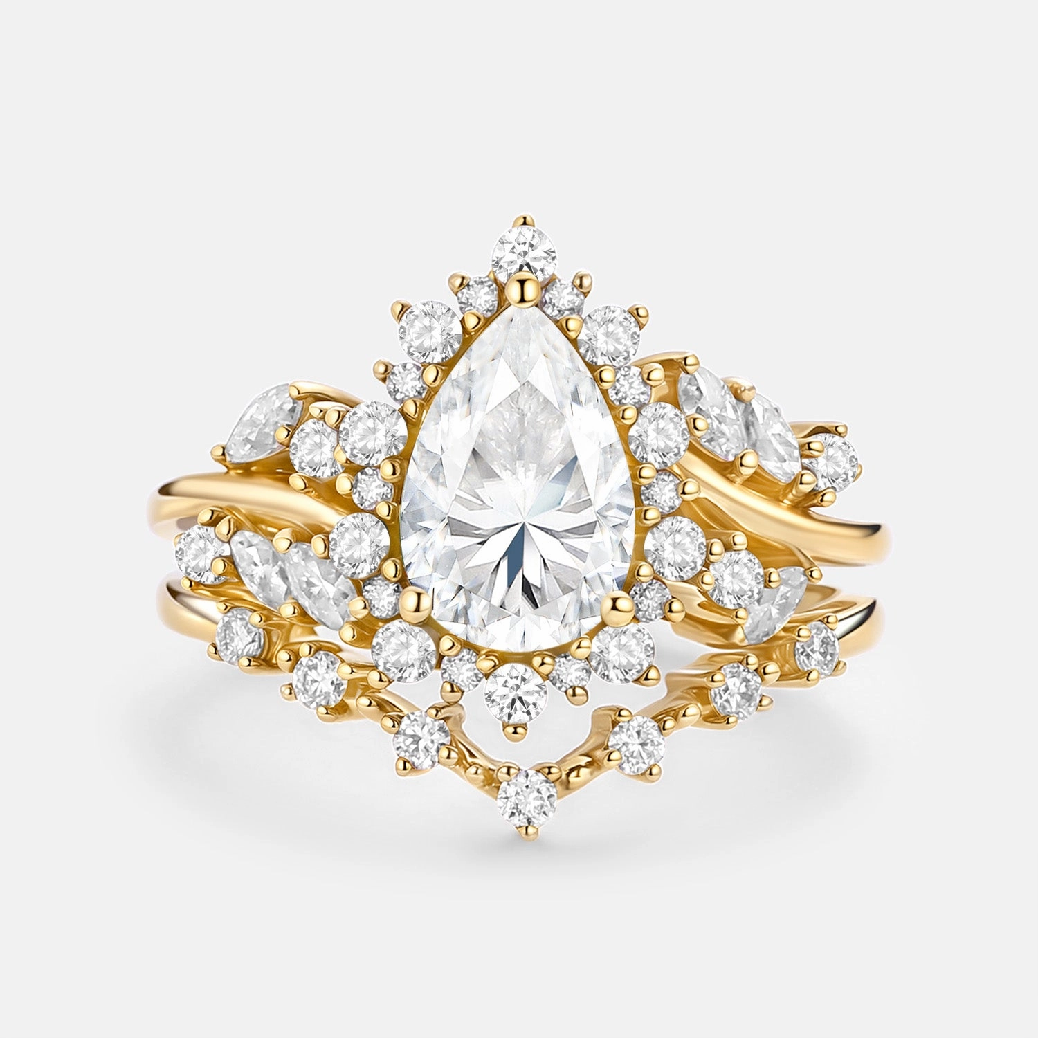 Pear Cut Moss Agate Cluster Engagement Ring Set 2pcs - Kaelin Personal Accessory Durable Craft