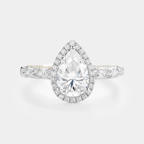 Pear Moissanite Vintage Engraved Halo Engagement Ring - Lavinia Impressive Finish