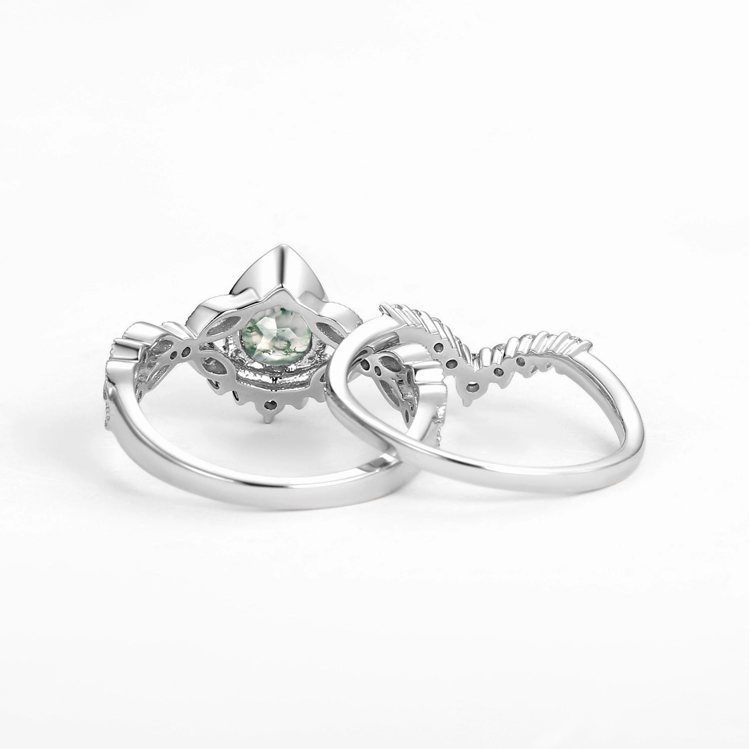 Timeless Favorite Pear Moss Agate Vintage Infinity Ring Set 2pcs - Vivienne