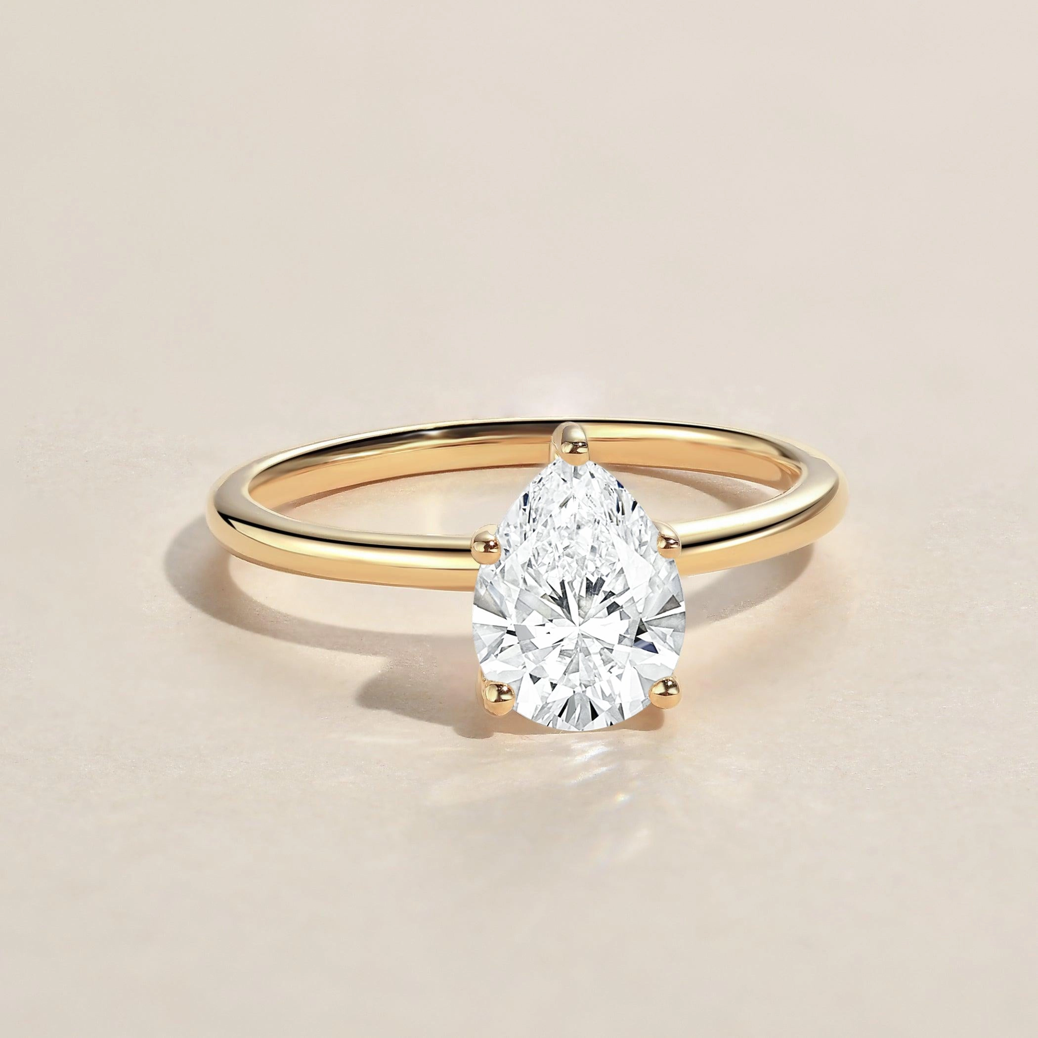 Pear Shaped Lab Grown Diamond Classic Solitaire Ring Gentle Outline Unique Ornament