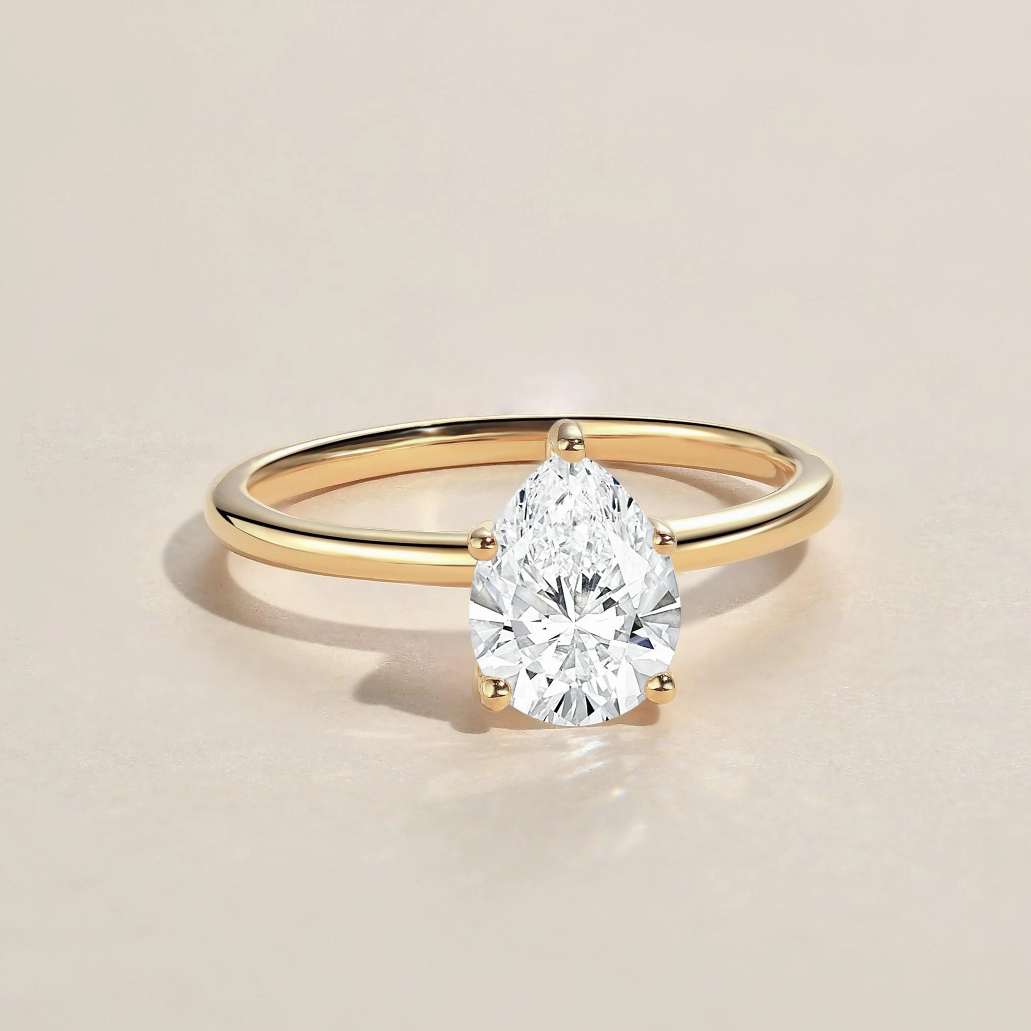 Durable item Straight Edge Pear Shaped Lab Grown Diamond Classic Solitaire Ring