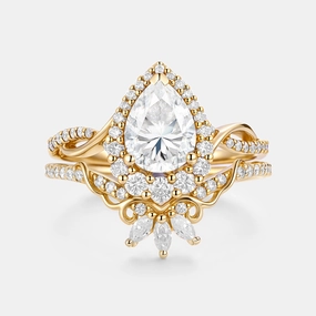 Enduring Charm Sophisticated Finish Pear Shaped  Moissanite Engagement Ring Set 2pcs - Vynne