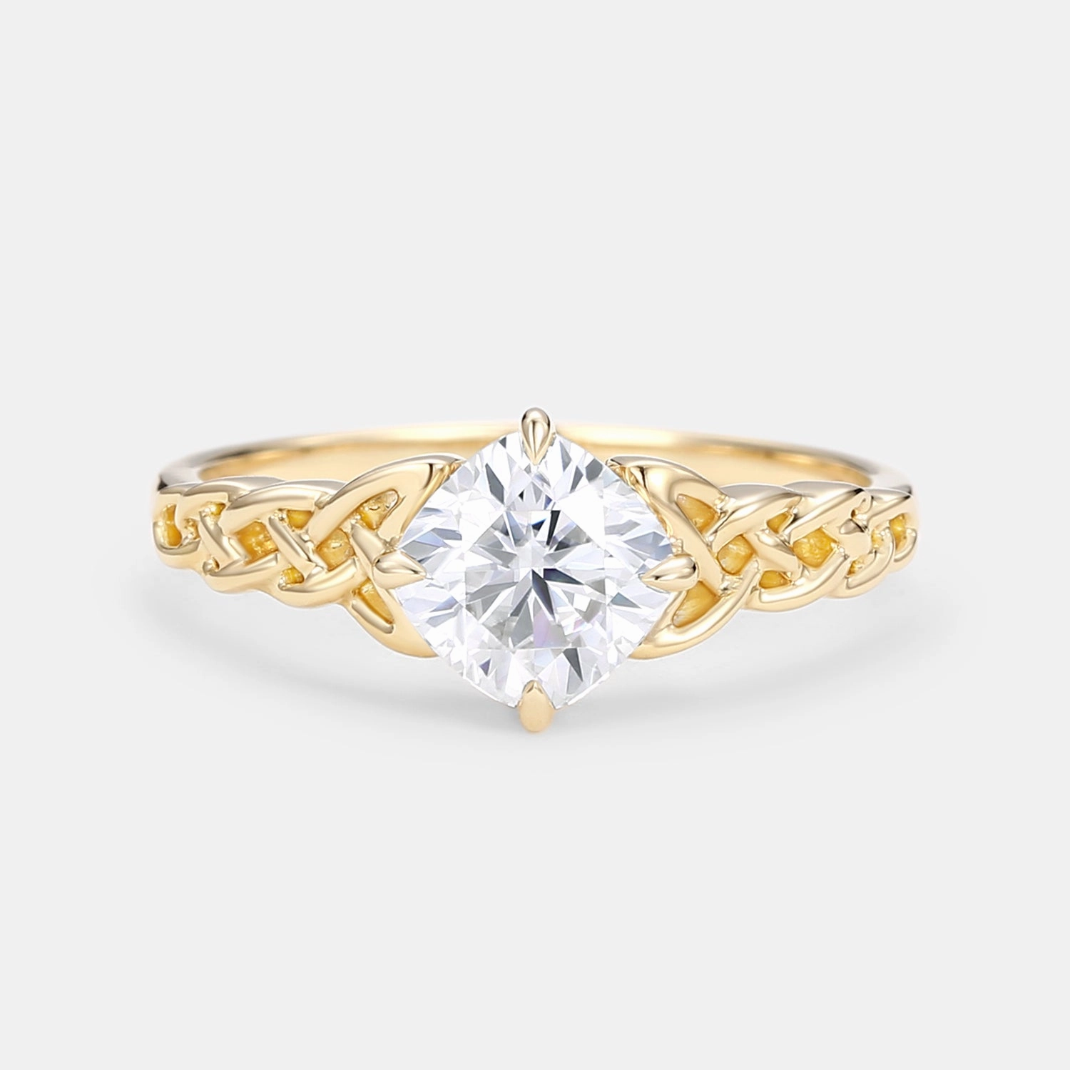 Sophisticated Detail Party Design Cushion Cut Moissanite Twist Engagement Ring