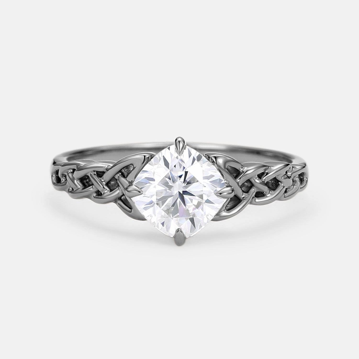 Travel Essential Cushion Cut Moissanite Twist Engagement Ring