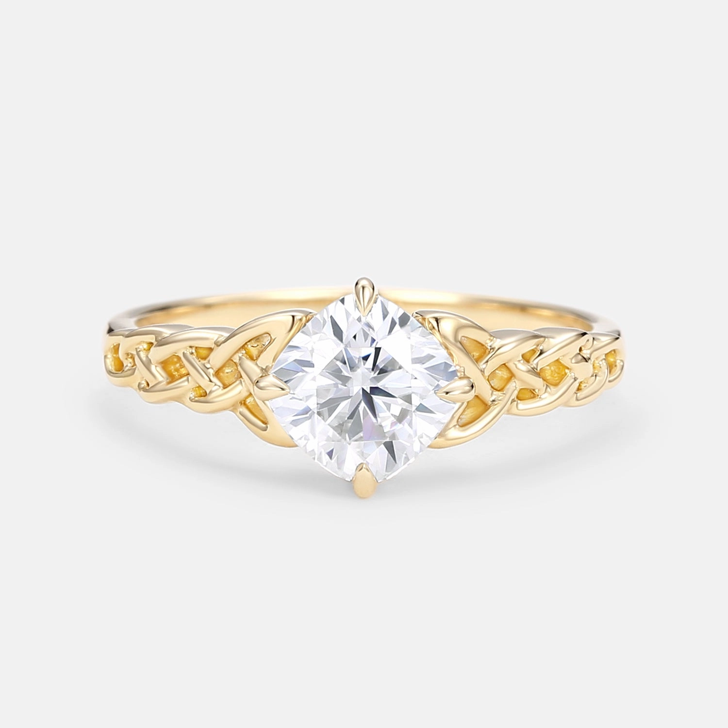 Cushion Cut Moissanite Twist Engagement Ring Stylish Style Pure Highlight