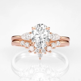 Stylish Style Oval Cut Moissanite & Pearl Vintage Ring Set 2pcs - Nancy