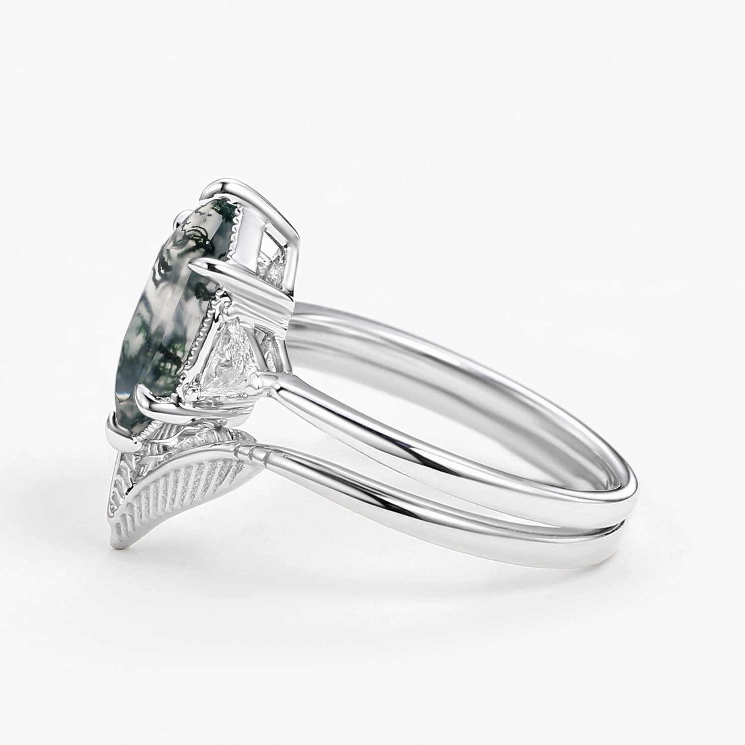 Everyday Edge Timeless Glam Long Hexagon Big Moss Agate Coconut Tree Leafy Ring Set 2pcs - Ariel