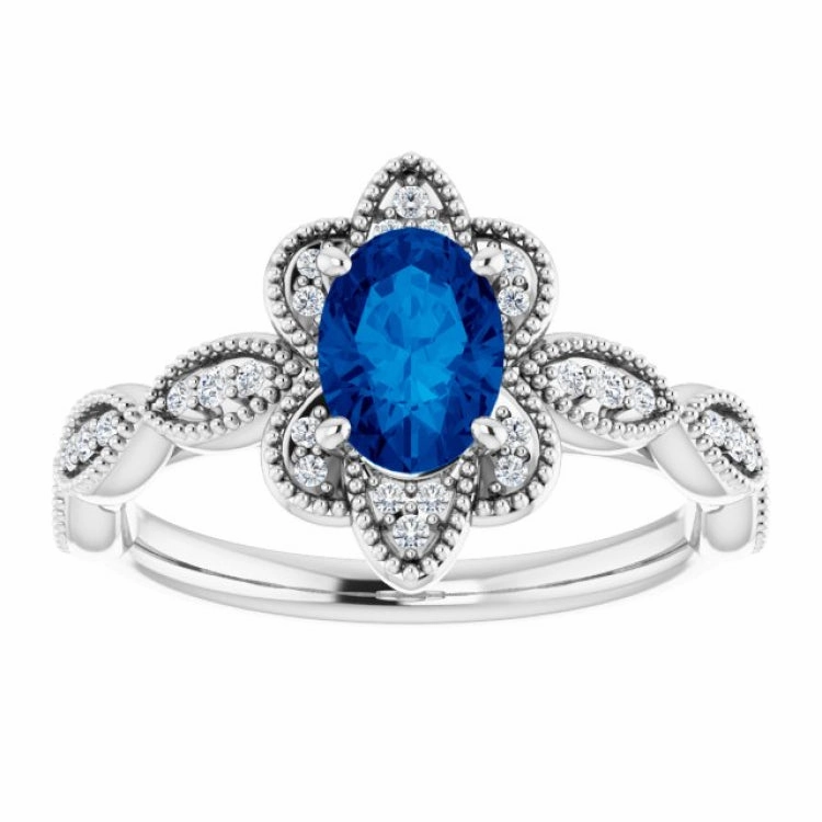 Natural Style 14K White Lab-Grown Blue Sapphire & 1/8 CTW Natural Diamond Ring