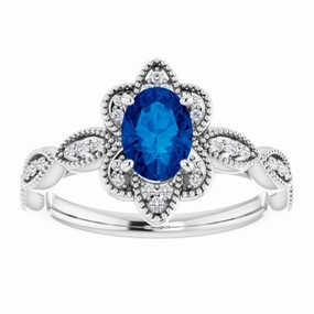 Natural Style 14K White Lab-Grown Blue Sapphire & 1/8 CTW Natural Diamond Ring