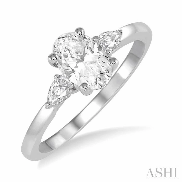 1/2 Ctw Oval and Pear Cut Diamond Ladies Engagement Ring with 1/3 Ct Oval Cut Center Stone in 14K White Gold festival look