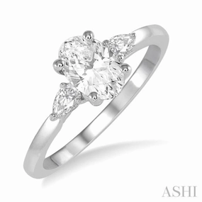 1/2 Ctw Oval and Pear Cut Diamond Ladies Engagement Ring with 1/3 Ct Oval Cut Center Stone in 14K White Gold festival look