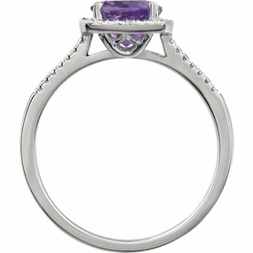 Sterling Silver Natural Amethyst & .01 CTW Natural Diamond Ring Strong Design Stylish Insignia