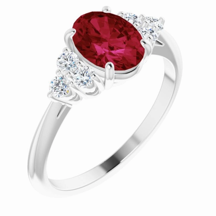 Comfortable Object 14K White Lab-Grown Ruby & 1/4 CTW Natural Diamond Ring