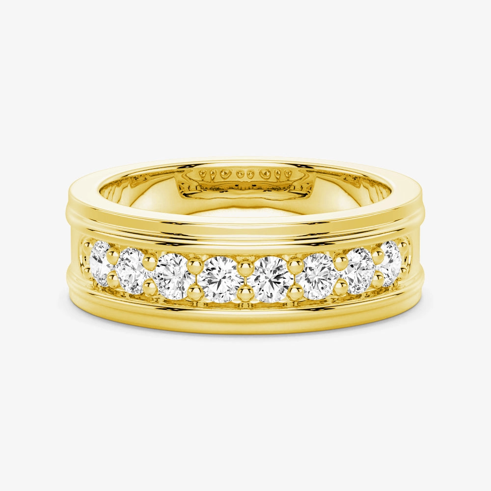 6mm Channel Set Moissanite Men's Wedding Band Handmade Details Dressy look