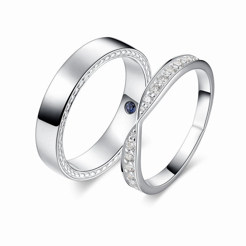 Petite Infinity Pave and High Polished Finish Couple's Ring Set Iconic design