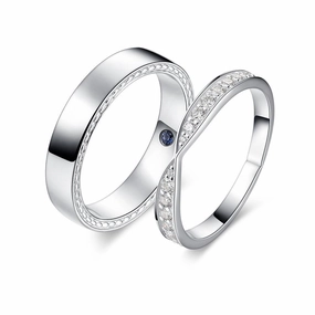 Bright Radiance Subtle Fit Petite Infinity Pave and High Polished Finish Couple's Ring Set