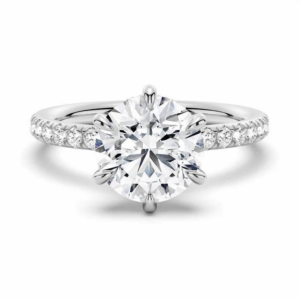 Crafted Accent Signature Form Petite Six Prong Micropav?? Moissanite Engagement Ring With Hidden Halo