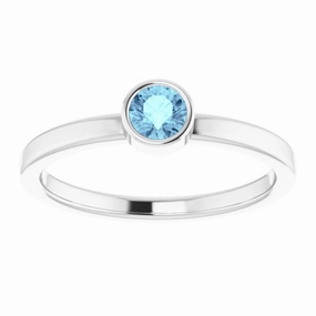 Platinum 4 mm Natural Aquamarine Ring Branded Adornment