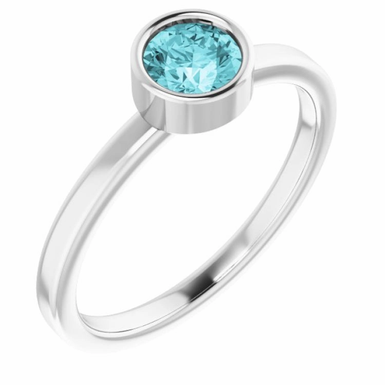 Budget Friendly Platinum 5 mm Natural Blue Zircon Ring
