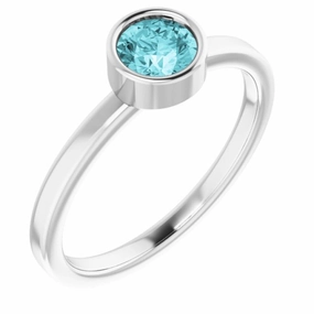 Budget Friendly Platinum 5 mm Natural Blue Zircon Ring