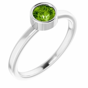 Custom Embellishment Platinum 5 mm Natural Peridot Ring