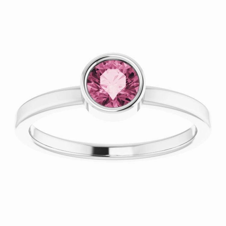 Platinum 5 mm Natural Pink Tourmaline Ring Elegant Geometry