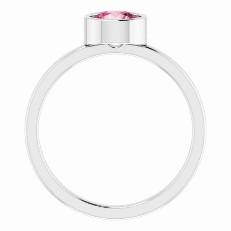Neutral Tone Platinum 6 mm Natural Pink Tourmaline Ring
