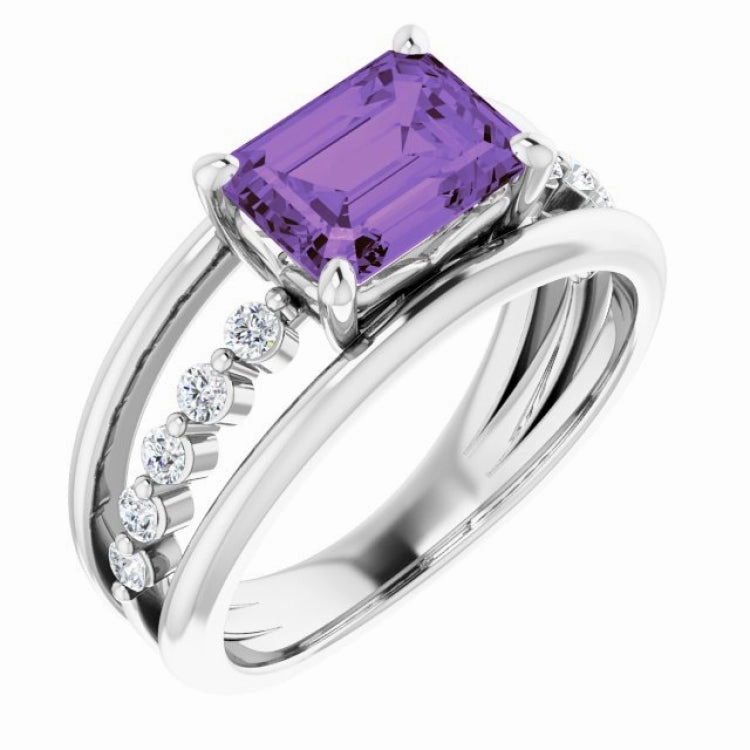 Glamorous Work Platinum Natural Amethyst & 1/5 CTW Natural Diamond Ring