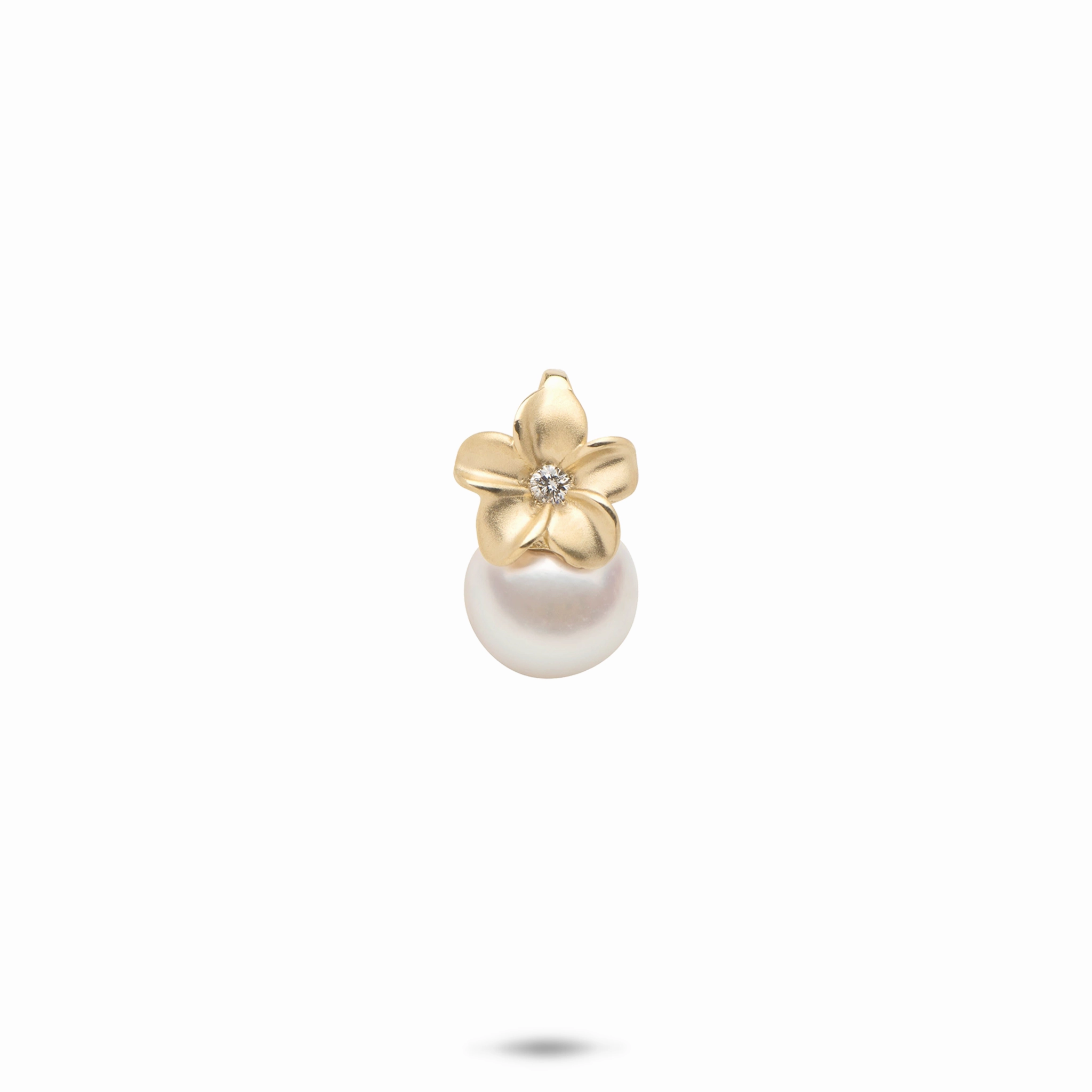 Plumeria Akoya White Pearl Pendant in Gold with Diamond - 8mm Chic Look Chic Charm